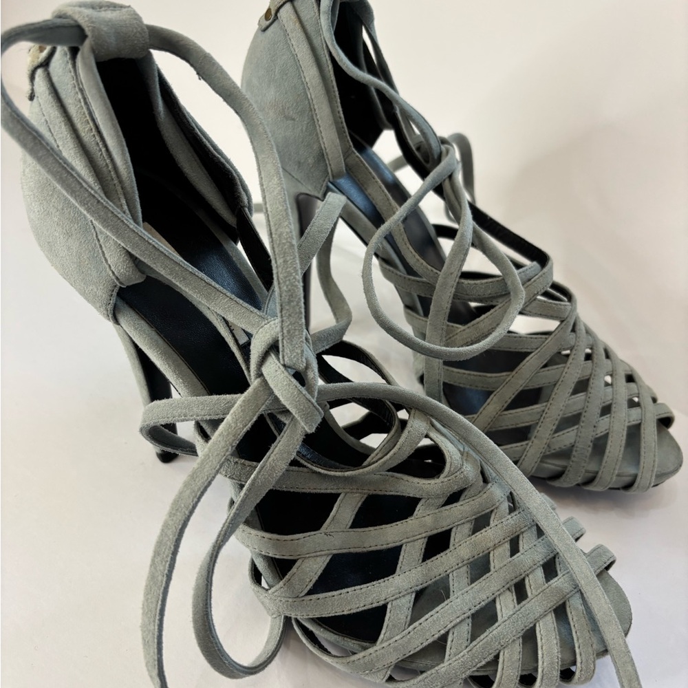 Kathryn Amberleigh Light Gray Suede Strappy Sandal